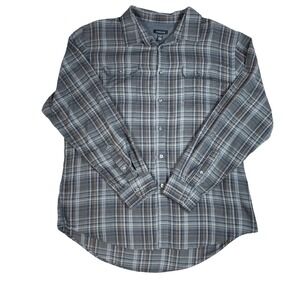 Van Heusen Mens Plaid Long Sleeve Button Down Shirt XL Grey Brown Casual Work